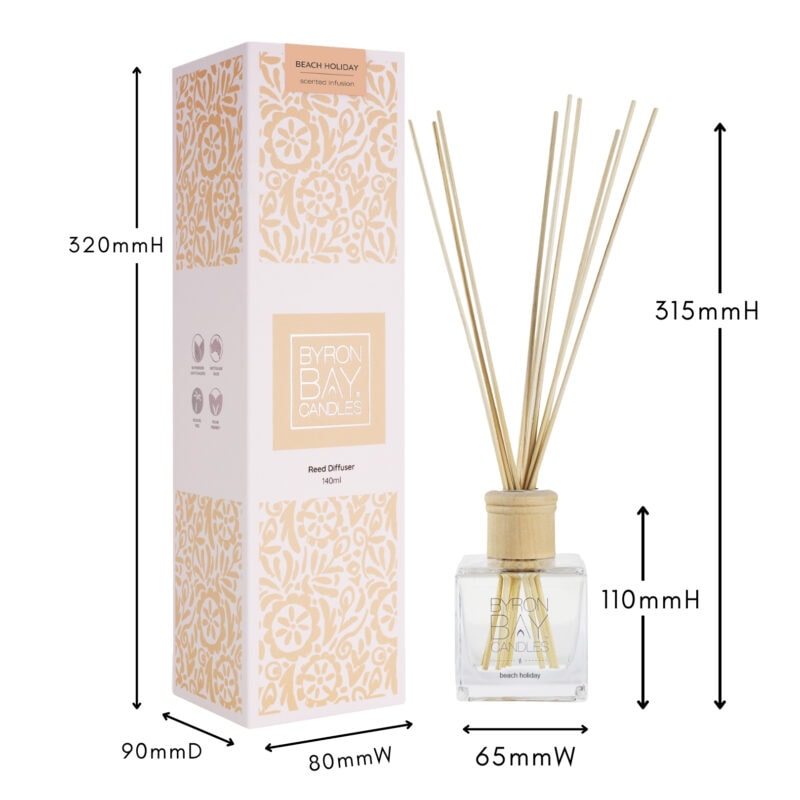Beach Holiday reed diffuser with measurements Beach Holiday reed diffuser with measurements
