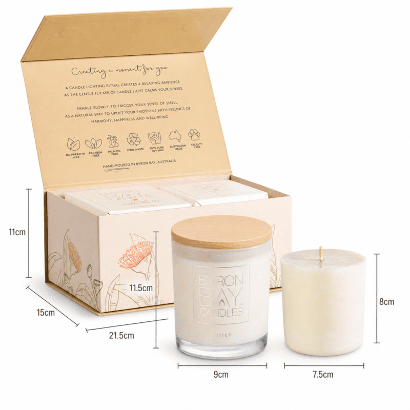 Byron Bay Candles Twin Gift Set with measurements Byron Bay Candles Twin Gift Set with measurements