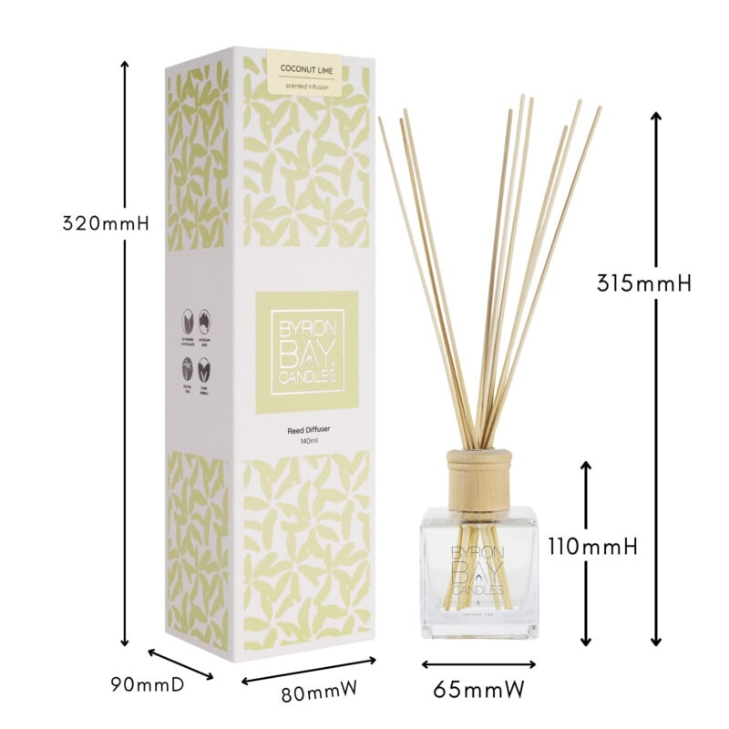 Coconut Lime reed diffuser with measurements Coconut Lime reed diffuser with measurements