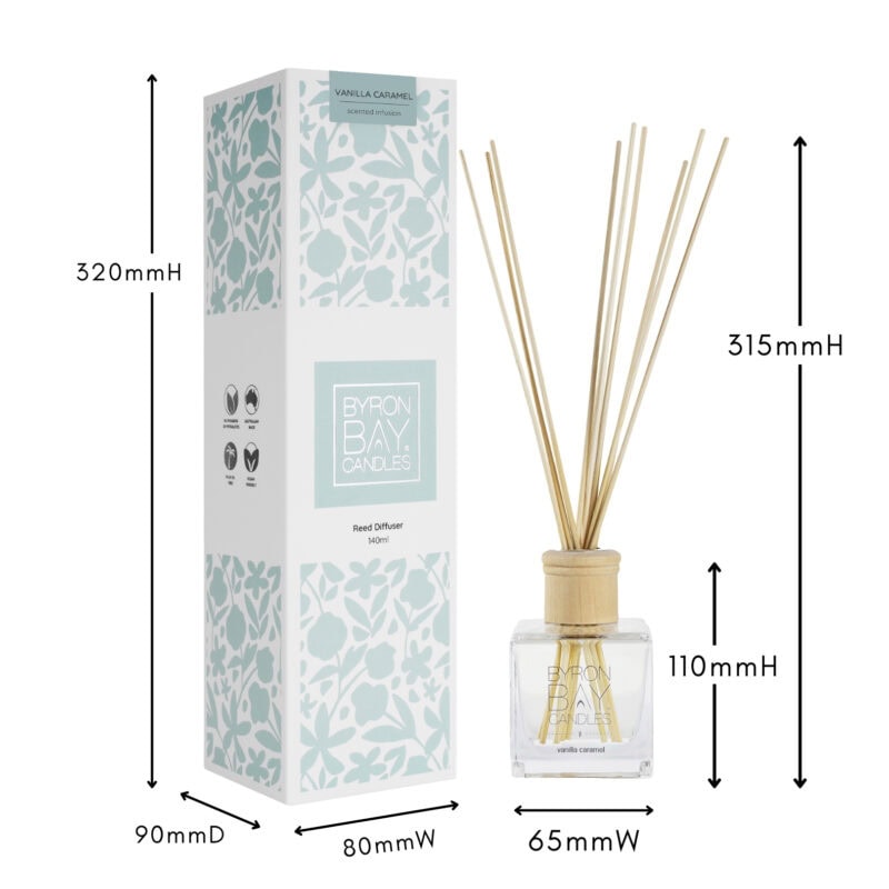 Vanilla Caramel reed diffuser with measurements Vanilla Caramel reed diffuser with measurements