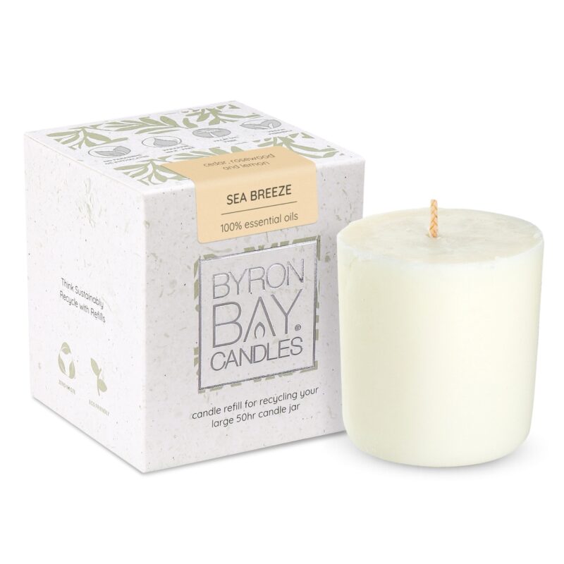 Byron-Bay-Candles-Sea-Breeze-Refill-Candle Sea Breeze Candle Jar Refill (100% pure essential oils aroma infused with cedar, rosewood and lemon) | Fits large 50 hour jar